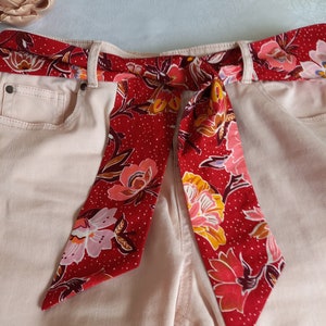 Belt, headband, headband in dark red fabric with large flowers, tie belt, fabric belt,
