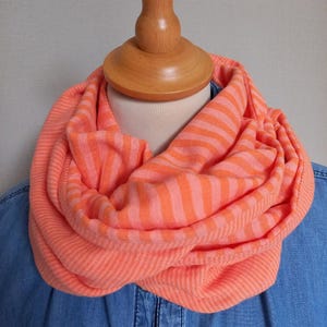 Double snood gaze de coton orange-abricot,  snood double gaze rayé, mixte