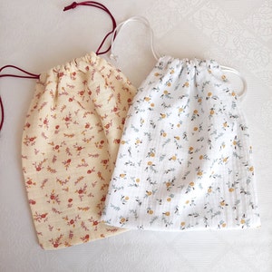 Double cotton gauze bag, floral cotton gauze pouch, double cotton gauze.