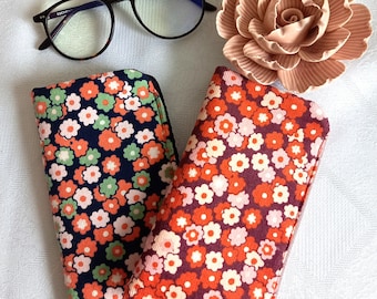 Velvet, padded, floral fabric glasses case or phone case.