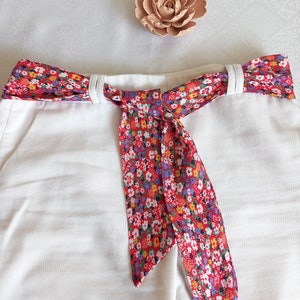Belt, headband, fabric headband, tie belt, fabric belt, red floral viscose crepe.