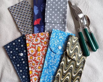 Cutlery pouch, cutlery case in coated cotton.