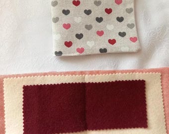 Sewing needle case, needle wallet, needle storage pouch, sewing needle holder, embroidery pouch. Heart.