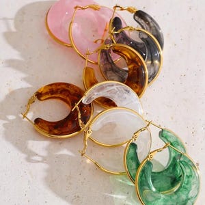 Transparent Hoop Earrings - Handmade Resin Earrings - Clear Acrylic Hoops - Statement Gold Huggies - Summer Earrings, Gift For Her