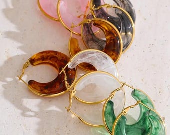 Clear Resin Hoop Earrings: 18K Gold Huggies, Acrylic Hoops