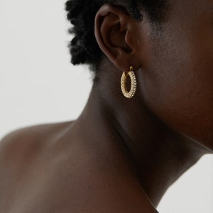 Diamond Cz Earrings, Dainty Bling Huggie Hoops, WATERPROOF Gold Earrings, Elegant Gift For Her image 6