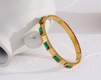 Emerald Cz Bangle, Baguette Bangle, Gold Bracelet, Statement Cuff Bracelet, Emerald Green Bracelet, Dainty Bracelet, Crystal Cuff Bracelet