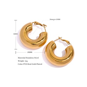 Chunky Gold Hoops, Thick Tube Hoop Earrings, Wide Huggie Hoops, Statement WATERPROOF Hoops, Round Stack Hoops, Gift for Her image 9