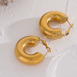 Chunky Gold Hoops, Thick Tube Hoop Earrings, Wide Huggie Hoops, Statement WATERPROOF Hoops, Round Stack Hoops, Gift for Her Gold