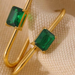 Emerald Hoops, Rectangle Hoops, CZ Huggie Hoops, Baguette Zirconia Earrings, Summer Medium Hoops, U Hoops, Waterproof Earrings, Gift for Her