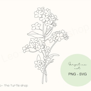 Fleur linéaire de ne m'oubliez pas - PNG / SVG | Téléchargement numérique | Clipart plante | Clipart botanique | Utilisation commerciale incluse