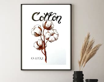 Boll di cotone / Illustrazione pennarello ORIGINALE / decorazione per la casa / decorazione murale / regalo originale / arte / pittura / disegno / fatto a mano / fiore / japandi