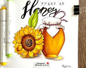 Sonnenblume | Marker Illustration | Wanddeko | Original Geschenk | Kunst | Malerei | Zeichnung | handgemachte | Blume | Stillleben Malerei | Küche