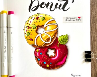 Donuts | marker illustration | wall decor | original gift | art | painting | drawing | handmade | food | still life painting | kitchen