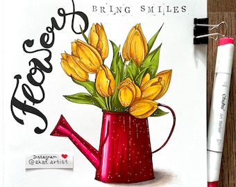 Blumen | ORIGINAL Marker Illustration | Wanddeko | Original Geschenk | Kunst| Malerei | Zeichnung | handgemachtes |Still Life Painting | Frühling