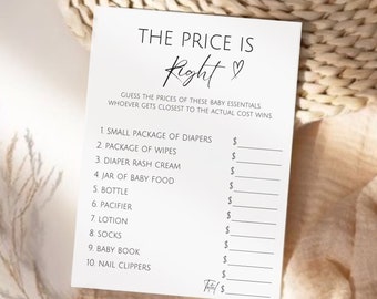 Minimalist Price is Right Game, Baby Shower Game, Printable The Price is Right, Guess The Price Baby Shower Game, Printable Game Card