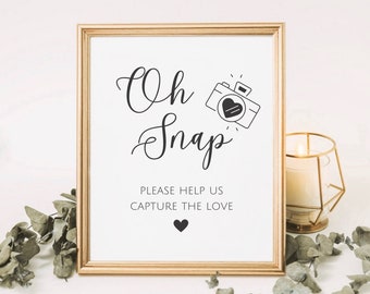 Oh Snap Sign, Wedding Hashtag Sign, Minimalist Wedding Instagram Sign, Capture The Love Sign, Wedding Photo Booth, Polaroid Wedding Sign