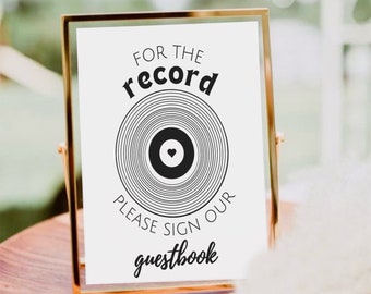 For The Record Sign, Please Sign Our Guestbook, Record Guestbook, Wedding Guest Book Sign, Wedding Sign In Book, Minimalist Guestbook Sign