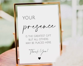 Your Presence is the Greatest Gift Sign, Minimalist Wedding Cards and ...