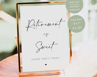 Retirement Party Sign, Minimalist Retirement Is Sweet, Printable Favor Table Signage, Editable Canva Template