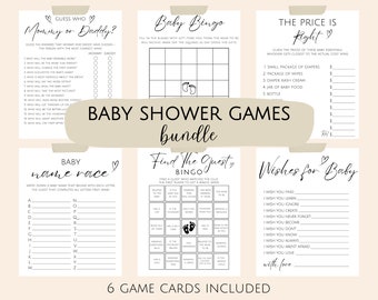 Baby Shower Game Bundle, Minimalist Baby Shower Games, Games Bundle, Printable Baby Shower Games Pack, Printable Baby Shower Activity Set