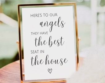 Here’s To Our Angels They Have The Best Seat In The House Sign, Printable Wedding Memorial Table Sign, Sign For Lost Ones, In Loving Memory