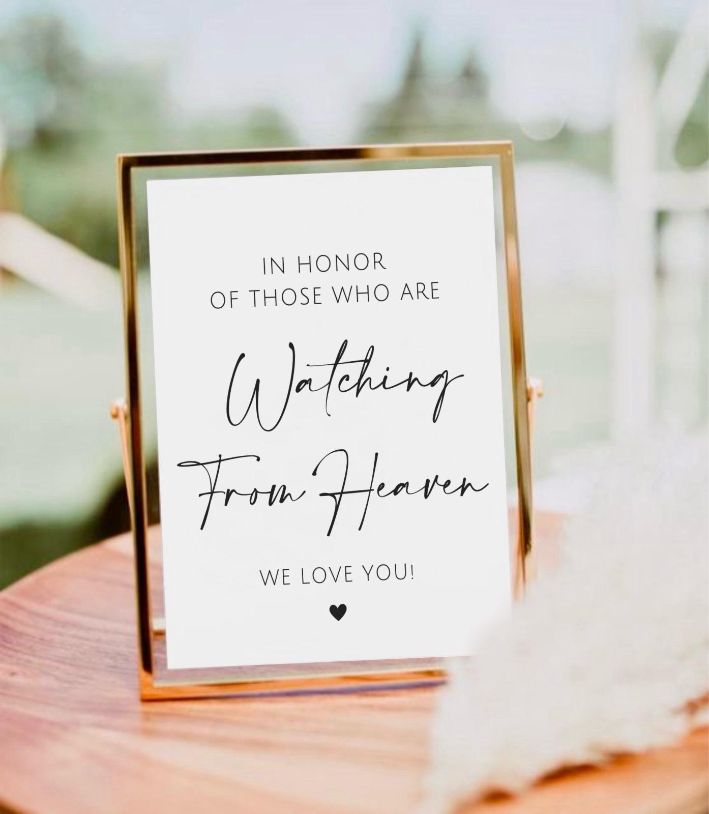 In Honor of Those Who are Watching from Heaven Sign, Wedding Memorial Sign, In Loving Memory Wedding Table Sign, Remembrance Signage