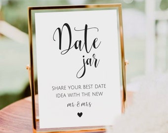 Date Jar Sign, Wedding Date Jar Sign, Date Night Ideas Sign, Date Jar for Bridal Shower, Wedding Date Night Advice, Wedding Table Printable