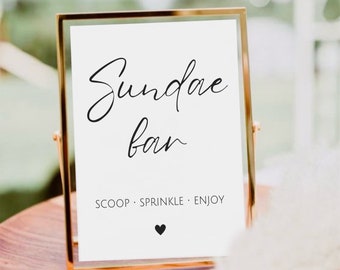 Sundae Bar Sign, Sundae Station, Ice Cream Bar Sign, Minimalist Wedding Ice Cream Station Sign, Printable Baby Bridal Shower Template