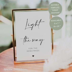 Light The Way Sign, Newlywed Sparkler Send Off, Printable Wedding Favor Table Decor, Editable Template