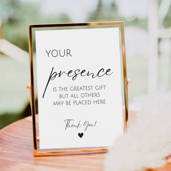 Your Presence Is The Greatest Gift Sign, Minimalist Wedding Cards And Gifts Sign, Wedding Gift Station Template, Gifts Sign, Cards Sign