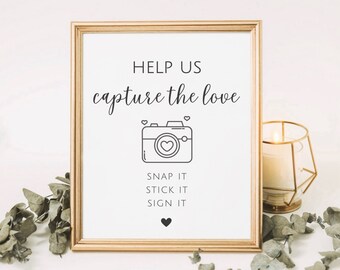 Help Us Capture the Love Sign, Minimalist Wedding Photo Sign, Hashtag Sign, Wedding Photo Station Template, Capture The Love, Photo Booth