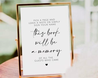 This Book Will Be A Memory Sign, Minimalist Wedding Memory Book Sign, Wedding Guestbook Sign, Guest Book Leave A Note Sign, Memory Book