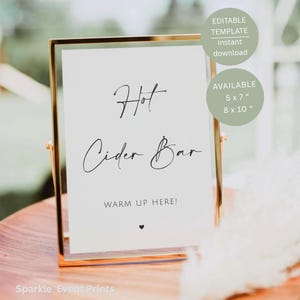 Minimalist Hot Cider Bar Sign, Printable Wedding Hot Drinks Table Decor, Editable Canva Template
