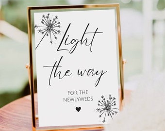 Light The Way For The Newlyweds Sign, Minimalist Sparkler Send Off Sign, Wedding Sparkler Sign,Printable Wedding Favor, Light The Way Sign