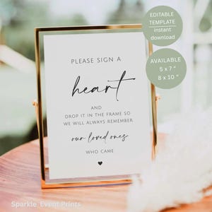 Minimalist Please Sign A Heart Sign, Printable Wedding Frame Guestbook Table Decor, Editable Canva Template