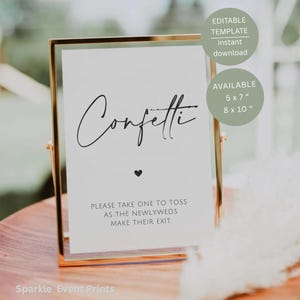 Letrero de confeti minimalista, despedida de recién casados, decoración de mesa de boda imprimible, plantilla editable de Canva