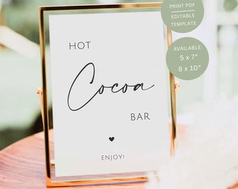 Cartello minimalista per bar di cioccolata calda, cartelli stampabili per il tavolo delle bevande calde per matrimoni, modello Canva modificabile