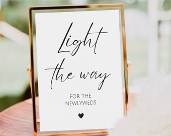 Light The Way For The Newlyweds Sign, Minimalist Sparkler Send Off Sign, Wedding Sparkler Sign,Printable Wedding Favor, Light The Way Sign