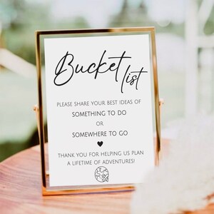 Minimalist Bucket List Sign, Wedding Bucket List Guest Book Sign ...