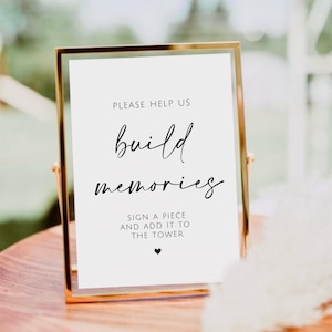 Panneau Aidez-nous à créer des souvenirs, panneau de livre d'or Jenga de mariage minimaliste, panneau de table imprimable livre d'or de mariage, livre d'or Jenna
