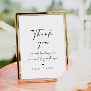 Placa de agradecimento por celebrar nosso dia especial conosco, placa de lembrança de casamento para impressão, placa de "Por favor, leve um", modelo de decoração de casamento