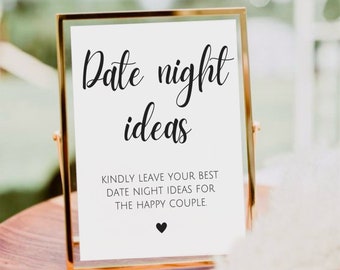 Minimalist Date Night Ideas Sign, Wedding Date Jar Sign, Wedding Date Night, Wedding Date Night Advice, Wedding Table Decor, Bridal Shower