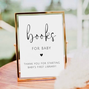 Minimalist Books for Baby Sign, Printable Baby Shower Book for Baby Sign, Baby’s First Library Sign, Baby Shower Baby Library Book Template