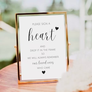 Please Sign A Heart Sign, Drop It In The Frame Sign, Heart Guestbook Sign, Wedding Heart Guest Book Sign, Wedding Reception Table Signage