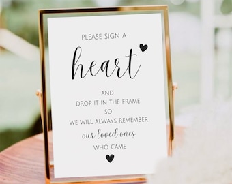 Please Sign A Heart Sign, Drop It In The Frame Sign, Heart Guestbook Sign, Wedding Heart Guest Book Sign, Wedding Reception Table Signage