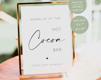Cartello minimalista per bar con cioccolata calda, cartelli stampabili per il tavolo delle bevande del matrimonio, modello Canva modificabile