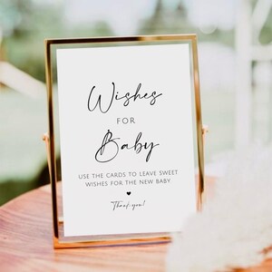 Letrero con deseos para bebé, letrero minimalista para mesa de baby shower, plantilla con deseos para baby shower, letrero con tarjeta con deseos para baby shower, letrero con tarjetas y regalos