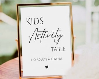 Kids Activity Table Sign, Fun For The Kids Sign, Wedding Kids Table Sign, Wedding Kids Favor Sign, Baby Shower Decor, No Adults Allowed Sign
