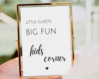 Little Guests Big Fun Sign, Kids Corner Sign, Wedding Kids Table Sign, Printable Wedding Seating Sign, Wedding Kids Corner, Baby Shower